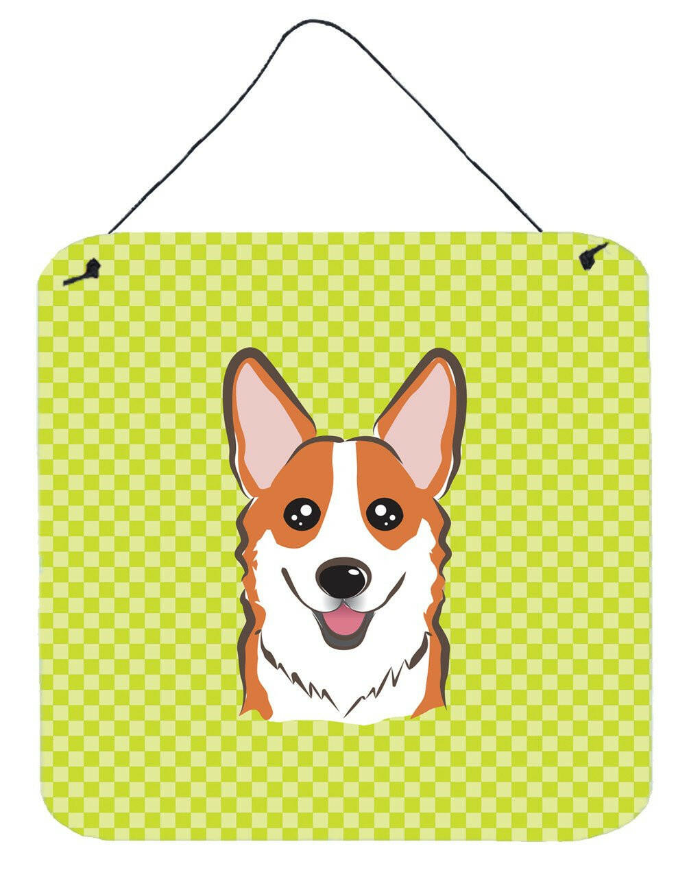 Checkerboard Lime Green Corgi Wall or Door Hanging Prints BB1316DS66 by Caroline&#39;s Treasures