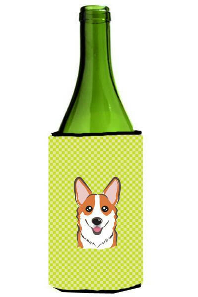 Checkerboard Lime Green Corgi Wine Bottle Beverage Insulator Hugger BB1316LITERK by Caroline&#39;s Treasures