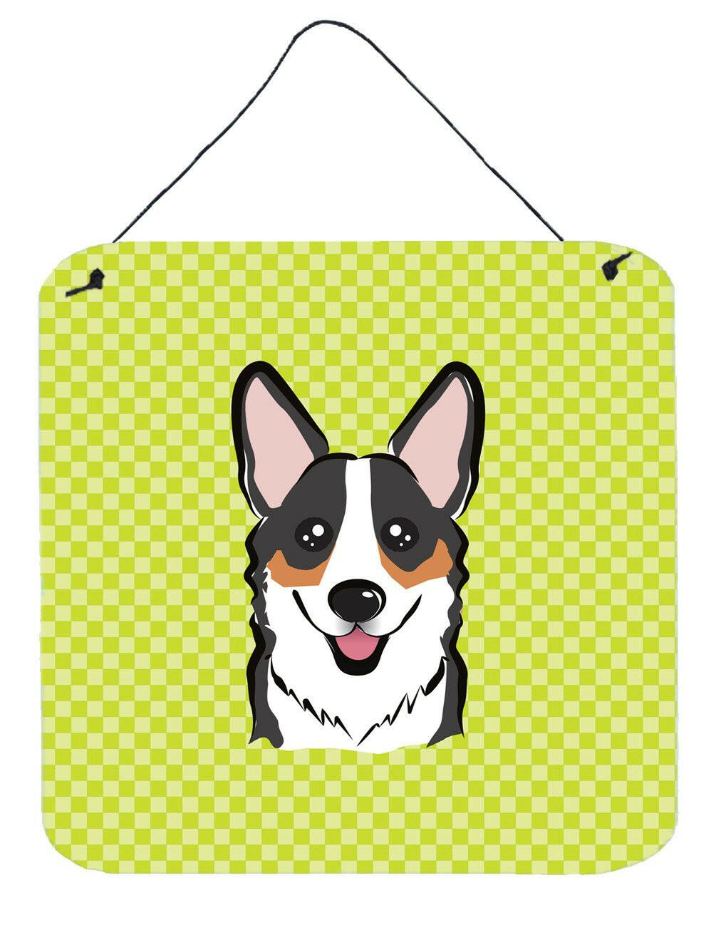 Checkerboard Lime Green Corgi Wall or Door Hanging Prints BB1317DS66 by Caroline&#39;s Treasures