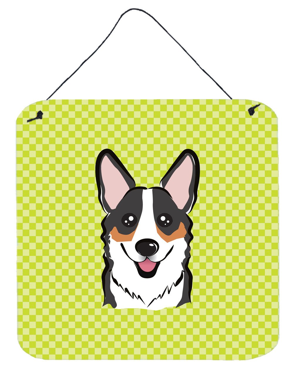 Checkerboard Lime Green Corgi Wall or Door Hanging Prints BB1317DS66 by Caroline's Treasures