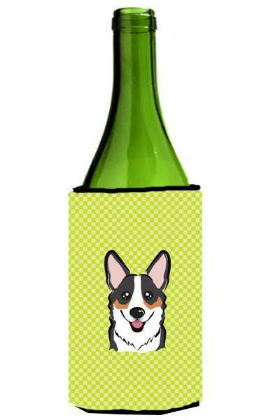 Checkerboard Lime Green Corgi Wine Bottle Beverage Insulator Hugger BB1317LITERK by Caroline&#39;s Treasures