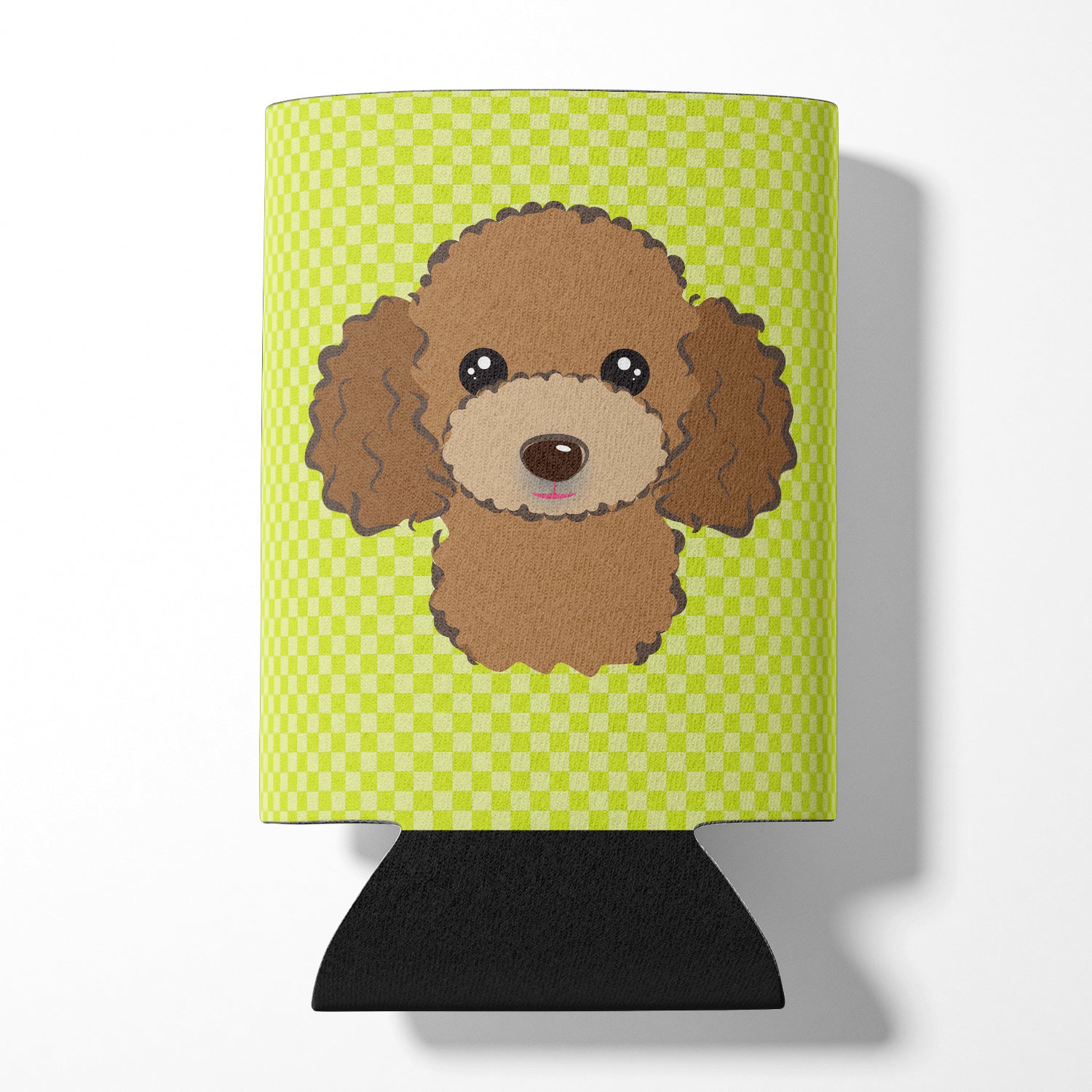 Checkerboard Lime Green Chocolate Brown Poodle Can or Bottle Hugger BB1318CC.
