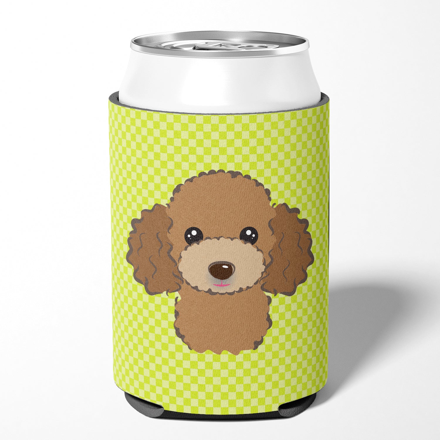 Checkerboard Lime Green Chocolate Brown Poodle Can or Bottle Hugger BB1318CC.