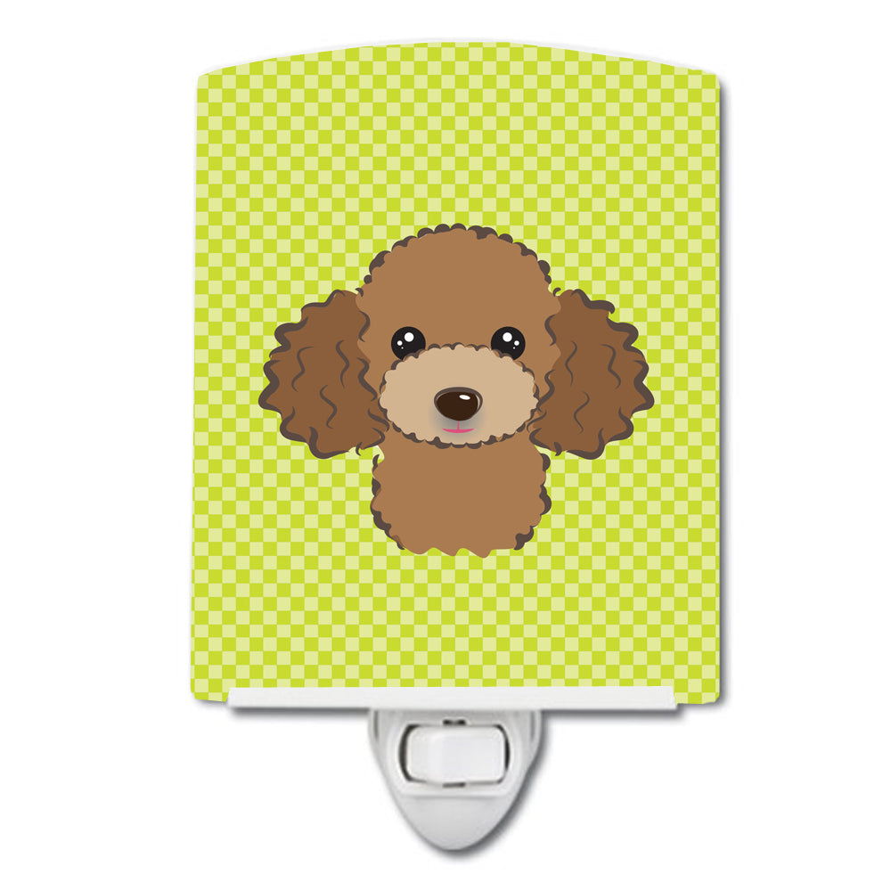 Checkerboard Lime Green Chocolate Brown Poodle Ceramic Night Light BB1318CNL - the-store.com