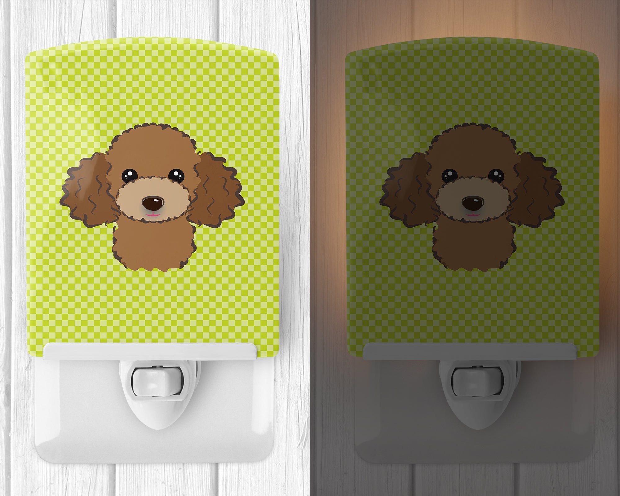 Checkerboard Lime Green Chocolate Brown Poodle Ceramic Night Light BB1318CNL - the-store.com