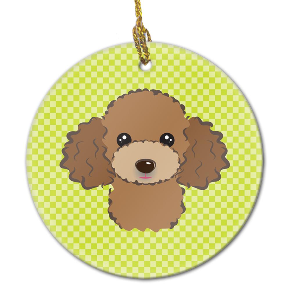 Checkerboard Lime Green Chocolate Brown Poodle Ceramic Ornament BB1318CO1 by Caroline&#39;s Treasures