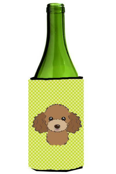Checkerboard Lime Green Chocolate Brown Poodle Wine Bottle Beverage Insulator Hugger by Caroline&#39;s Treasures