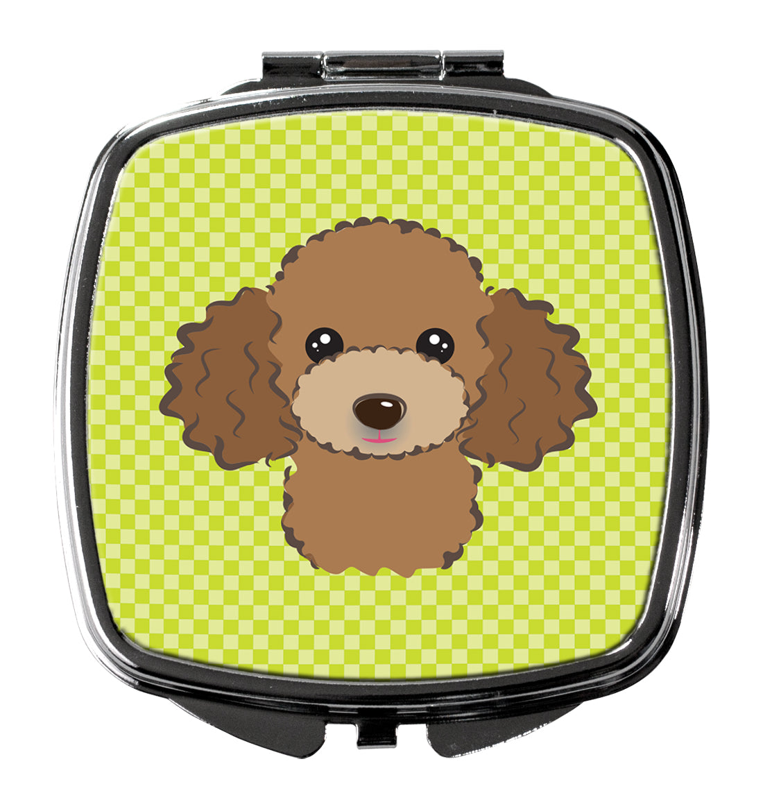 Checkerboard Lime Green Chocolate Brown Poodle Compact Mirror BB1318SCM  the-store.com.