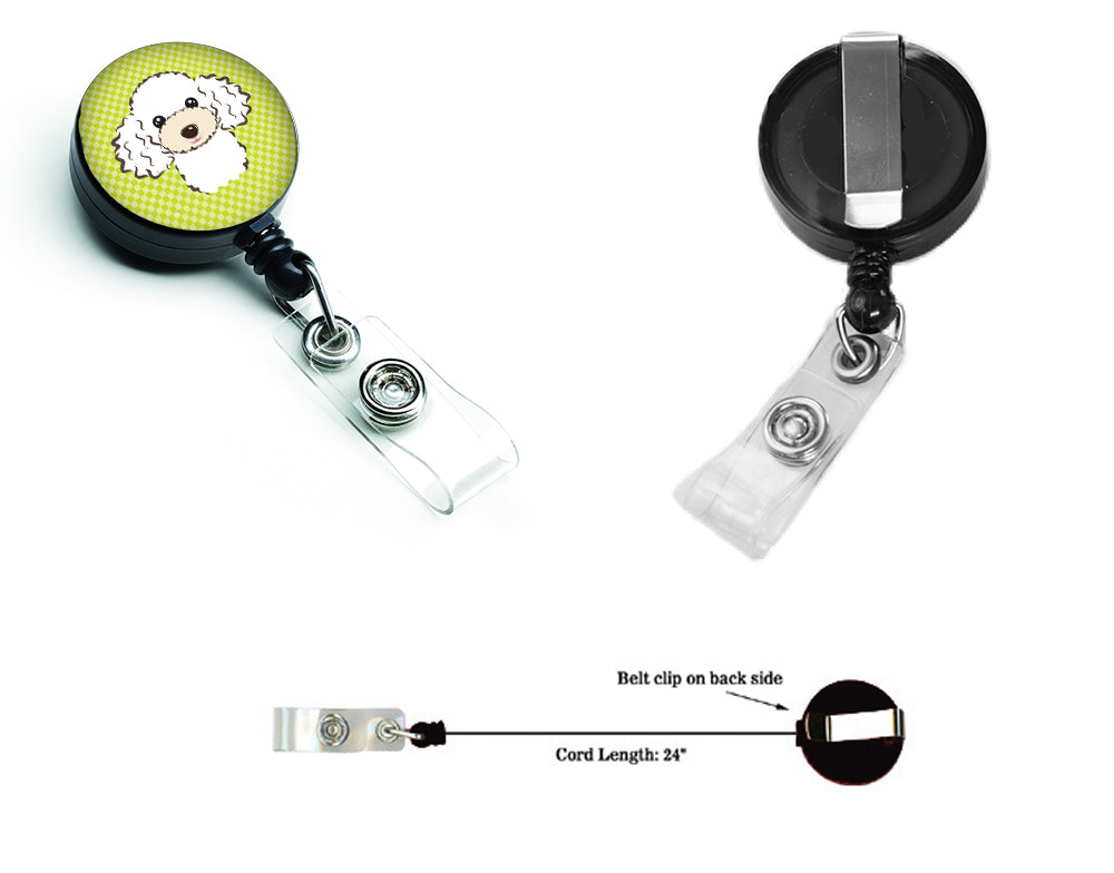 Checkerboard Lime Green White Poodle Retractable Badge Reel BB1319BR.