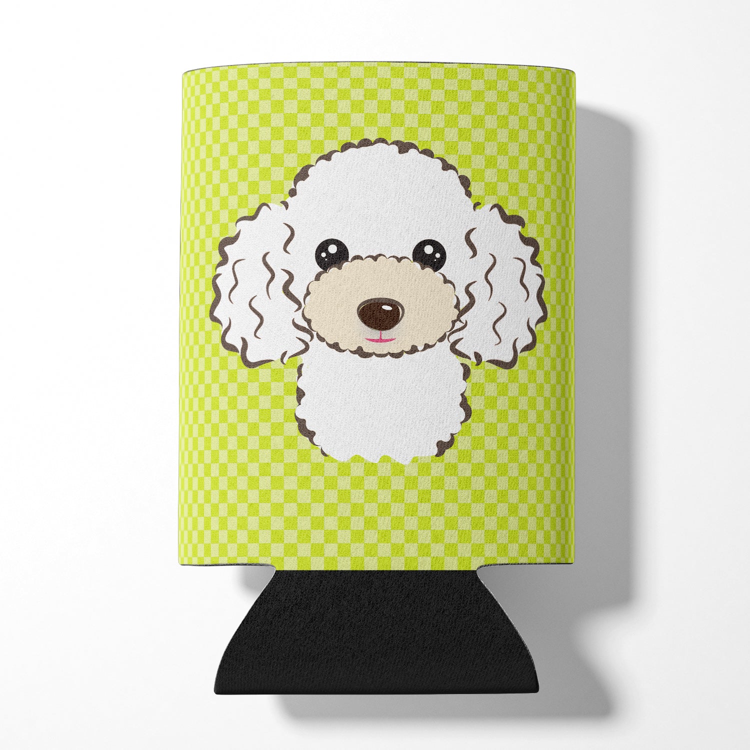 Checkerboard Lime Green White Poodle Can ou Bottle Hugger BB1319CC