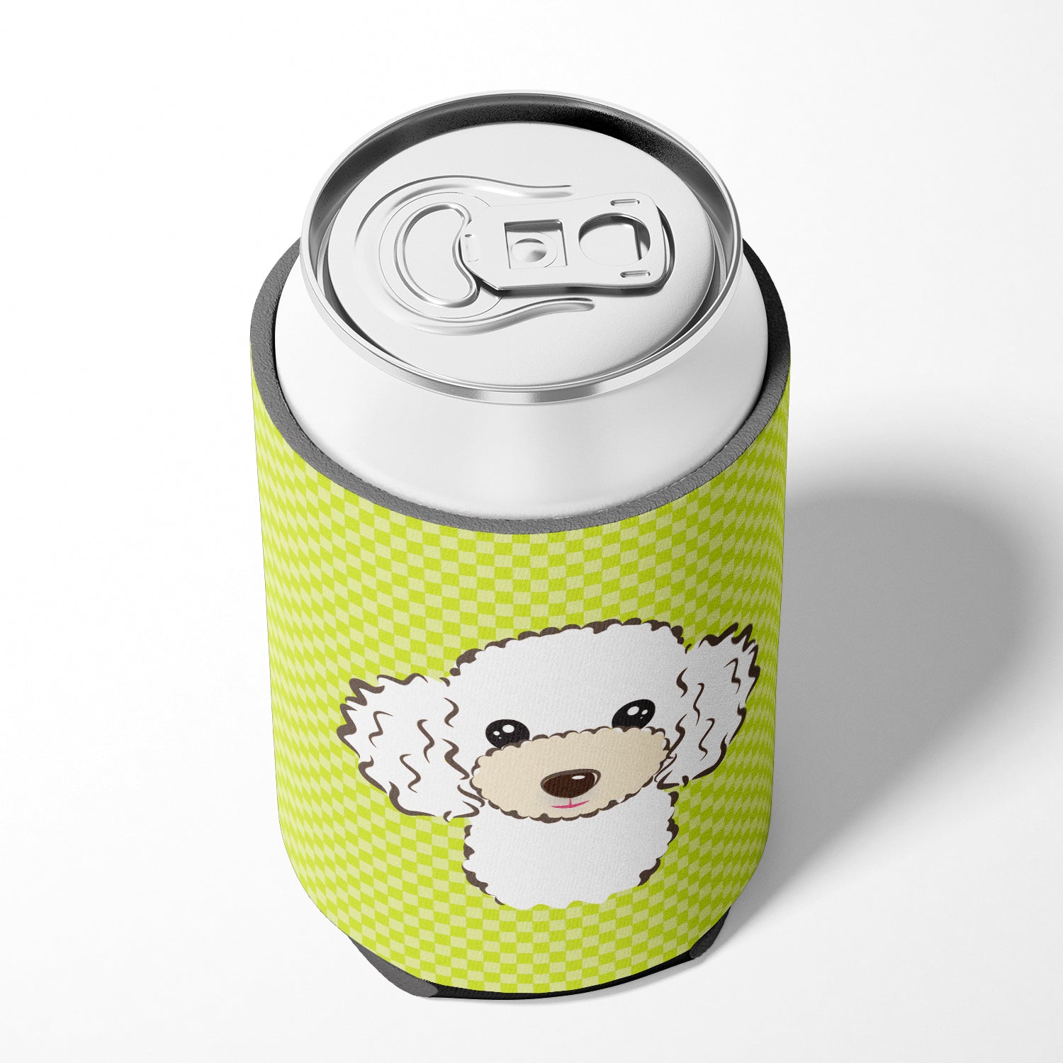 Checkerboard Lime Green White Poodle Can or Bottle Hugger BB1319CC