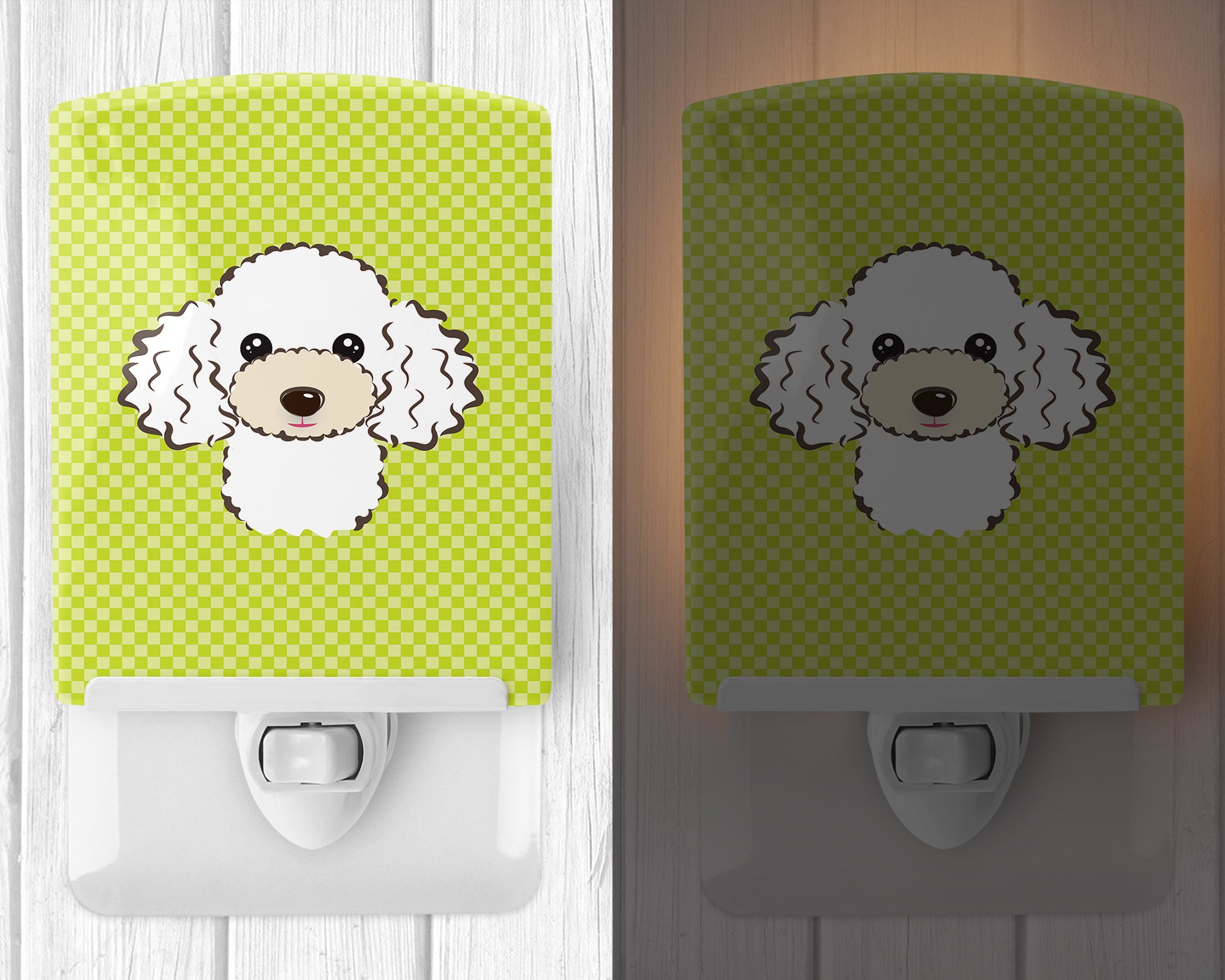 Checkerboard Lime Green White Poodle Ceramic Night Light BB1319CNL - the-store.com