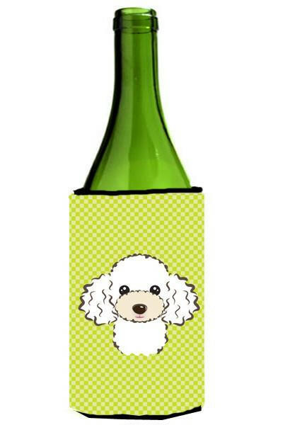 Checkerboard Lime Green White Poodle Wine Bottle Beverage Insulator Hugger BB1319LITERK by Caroline&#39;s Treasures