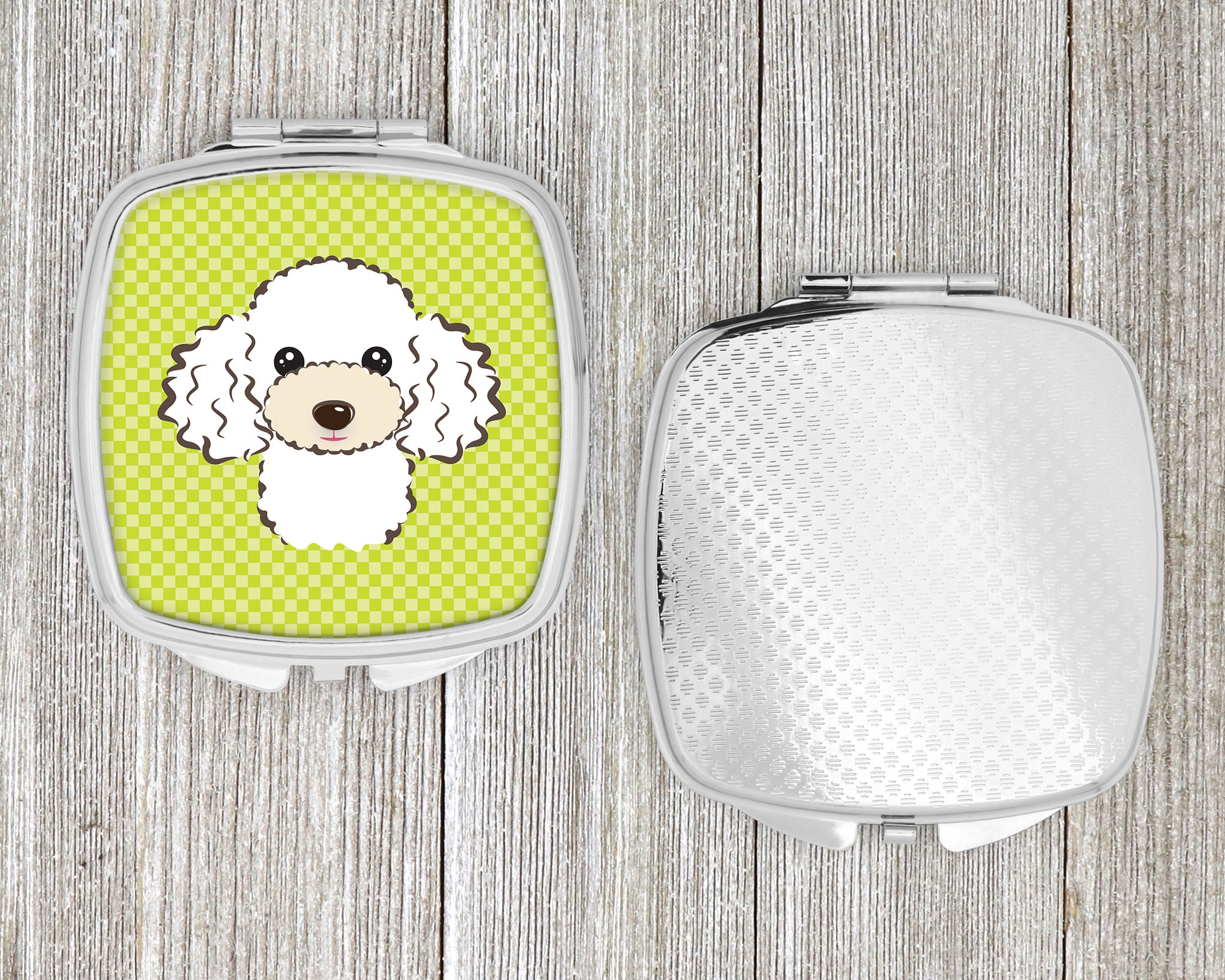 Checkerboard Lime Green White Poodle Compact Mirror BB1319SCM