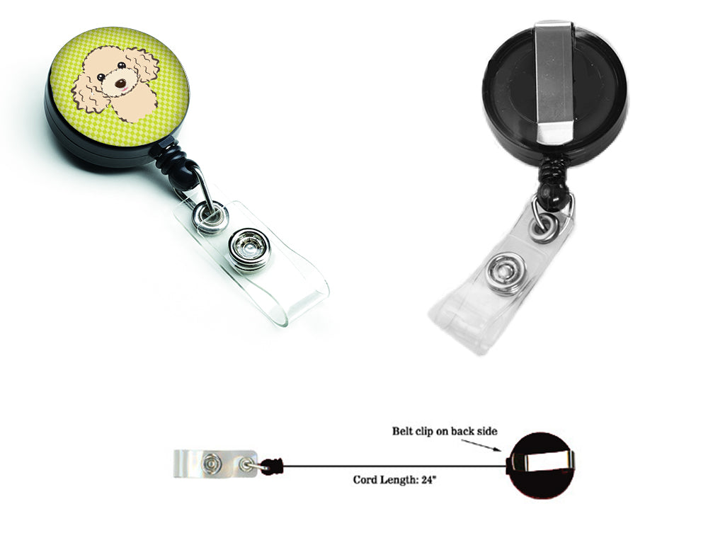 Checkerboard Lime Green Buff Poodle Retractable Badge Reel BB1320BR.