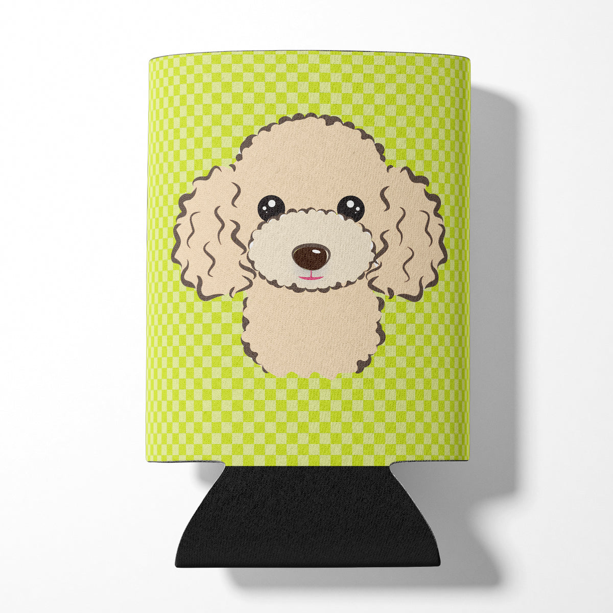 Checkerboard Lime Green Buff Poodle Can or Bottle Hugger BB1320CC.