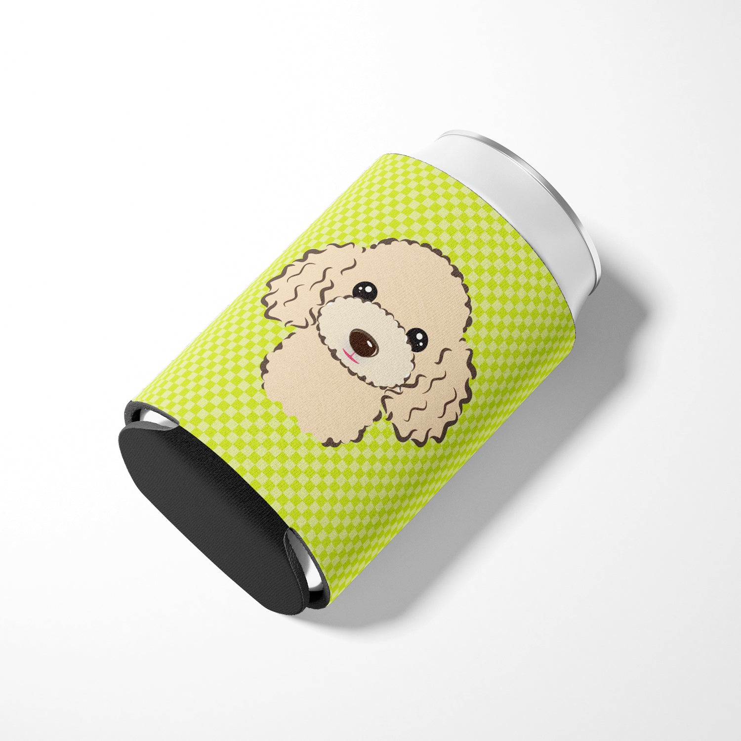 Checkerboard Lime Green Buff Poodle Can or Bottle Hugger BB1320CC.