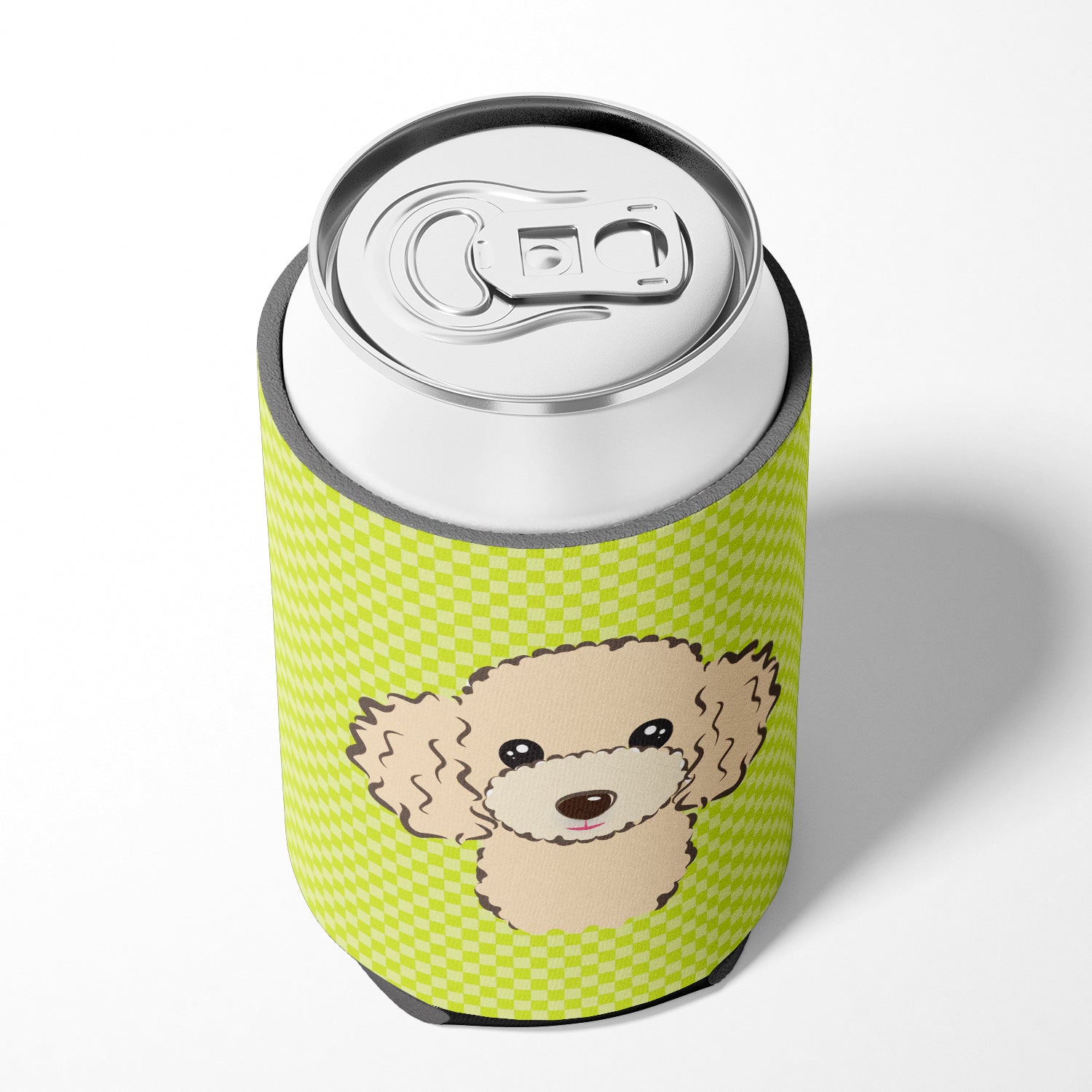 Checkerboard Lime Green Buff Poodle Can or Bottle Hugger BB1320CC