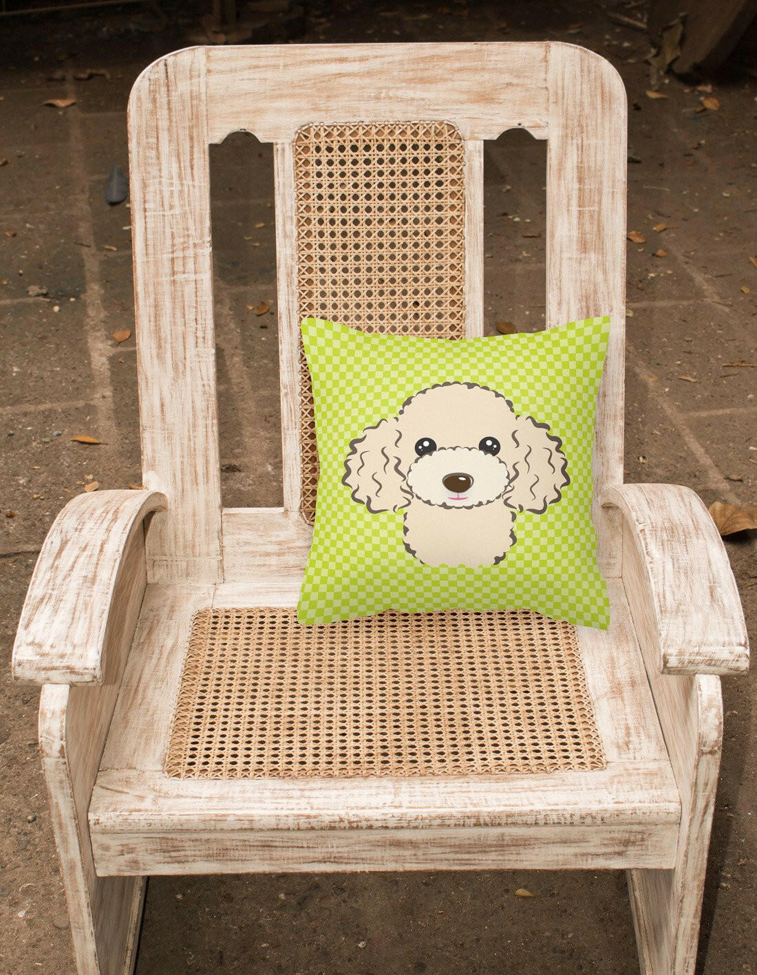 Checkerboard Lime Green Buff Poodle Canvas Fabric Decorative Pillow BB1320PW1414 - the-store.com