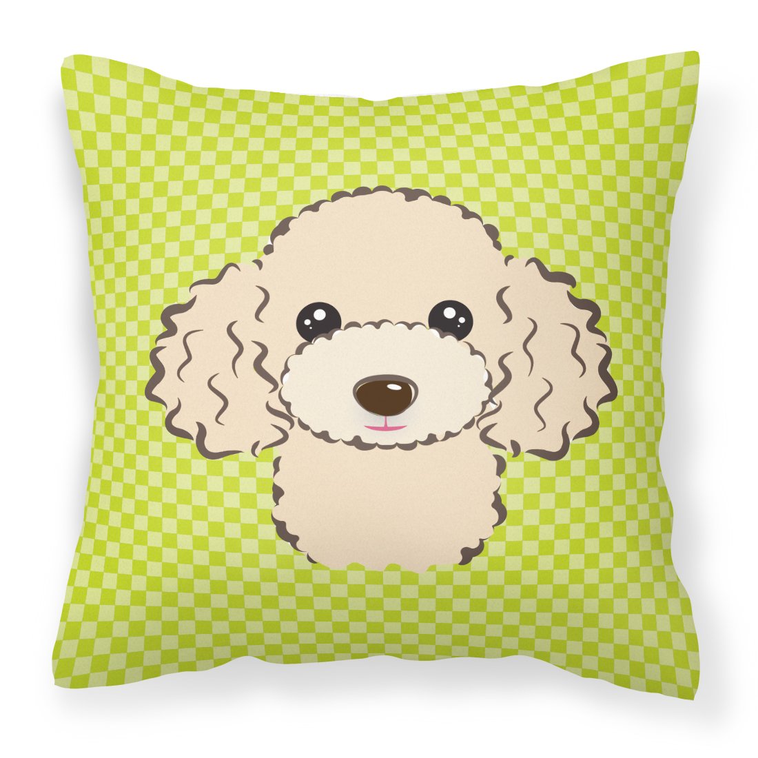 Checkerboard Lime Green Buff Poodle Canvas Fabric Decorative Pillow by Caroline&#39;s Treasures