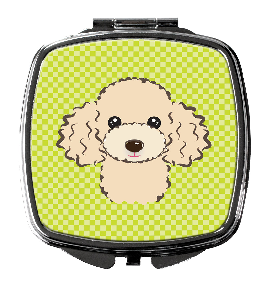 Checkerboard Lime Green Buff Poodle Compact Mirror BB1320SCM