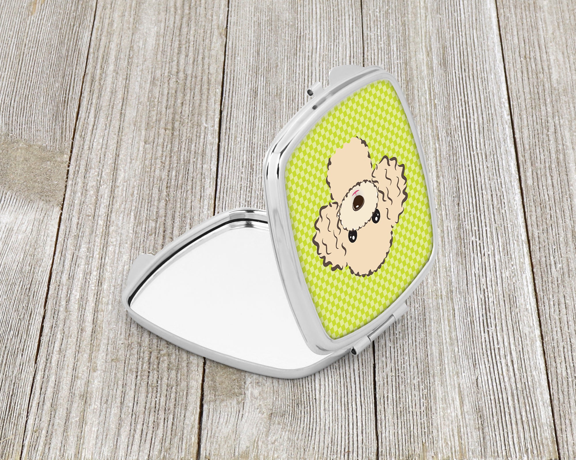 Checkerboard Lime Green Buff Poodle Compact Mirror BB1320SCM  the-store.com.