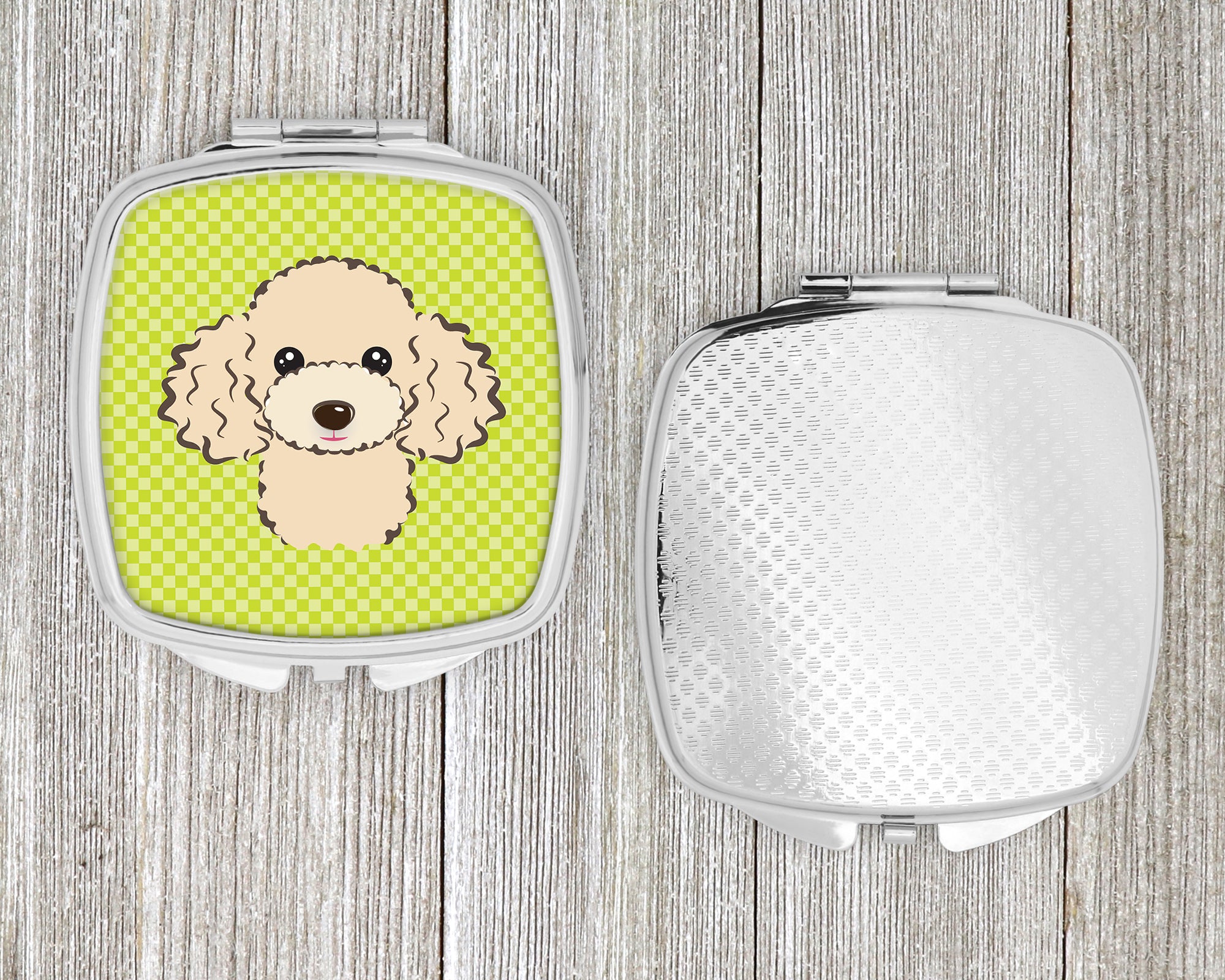 Checkerboard Lime Green Buff Poodle Compact Mirror BB1320SCM