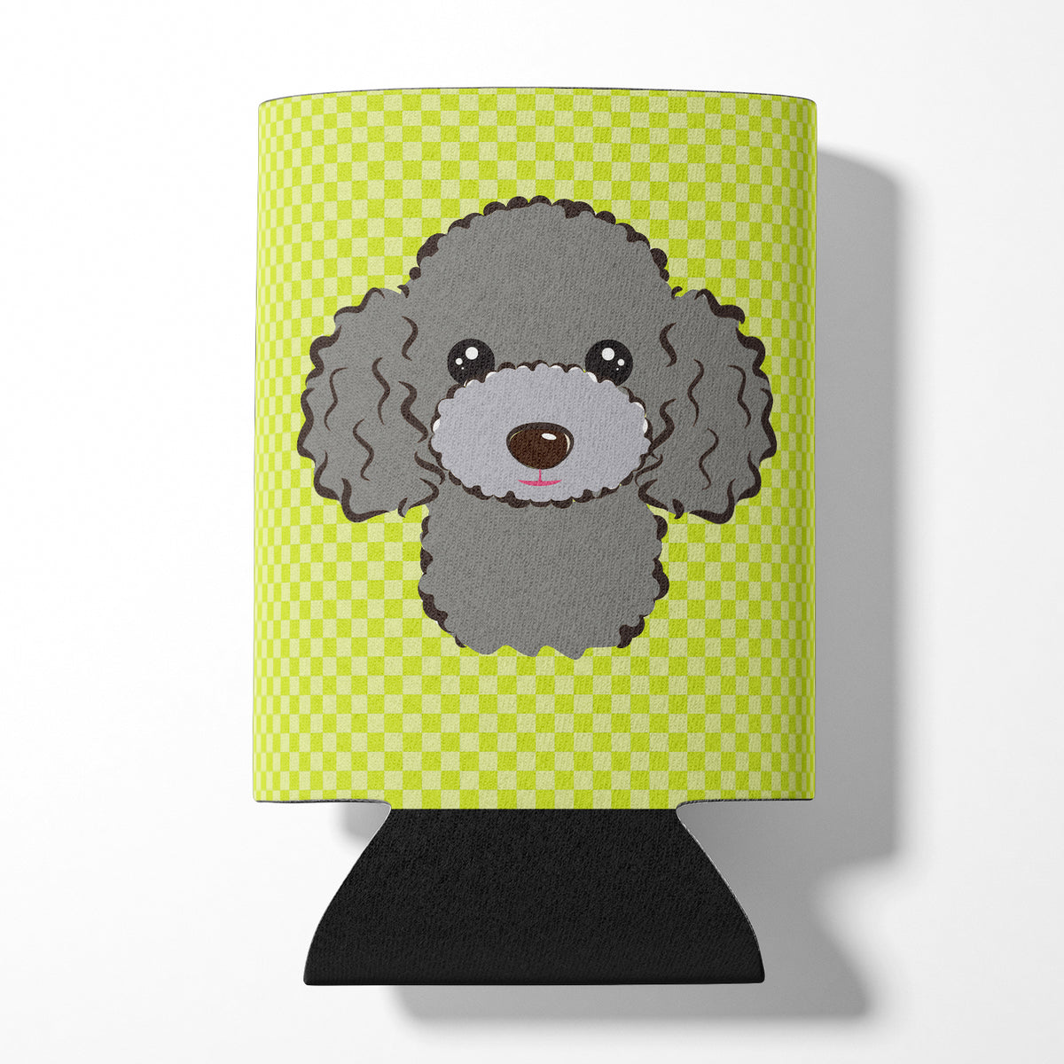 Checkerboard Lime Green Silver Gray Poodle Can or Bottle Hugger BB1321CC