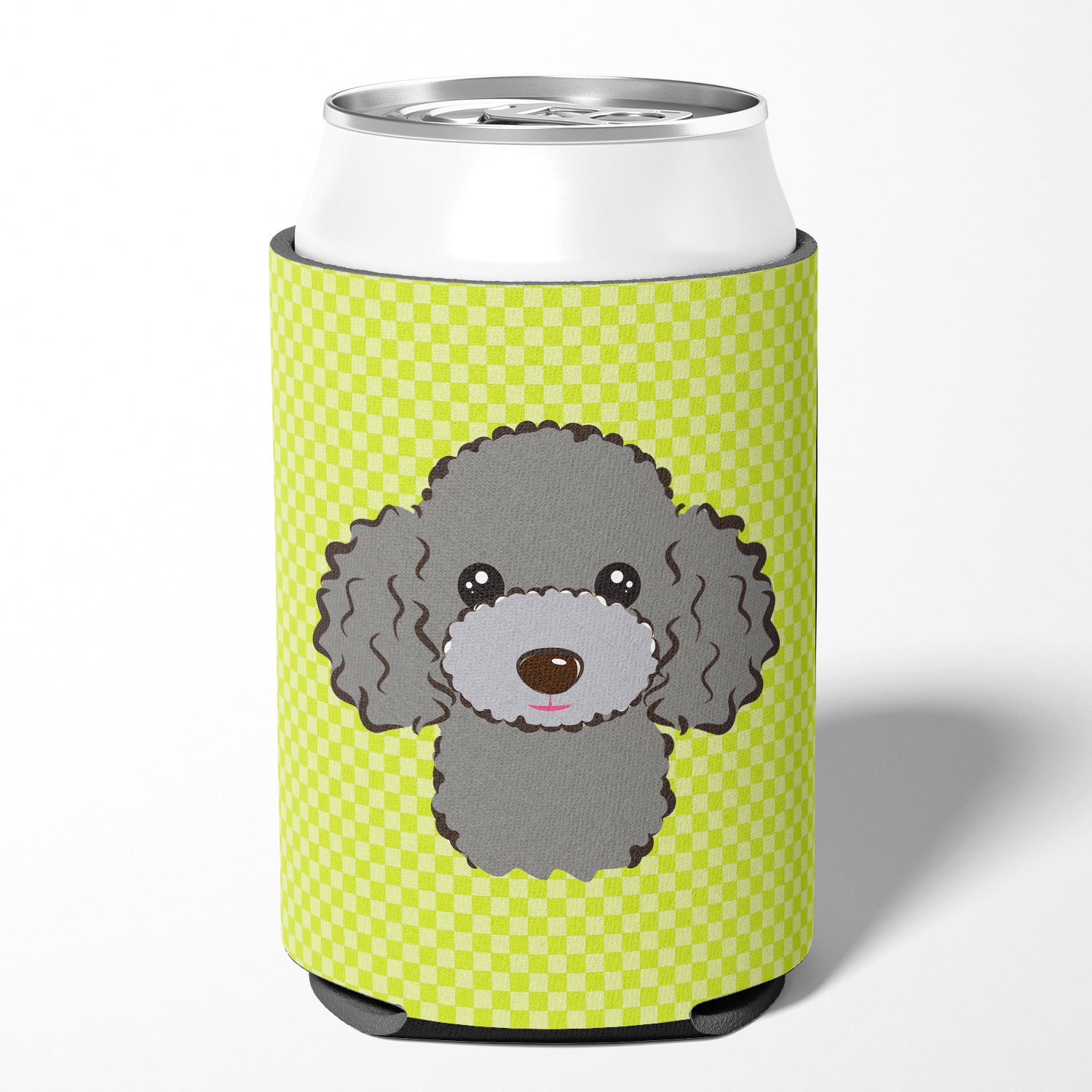 Checkerboard Lime Green Silver Gray Poodle Can or Bottle Hugger BB1321CC.
