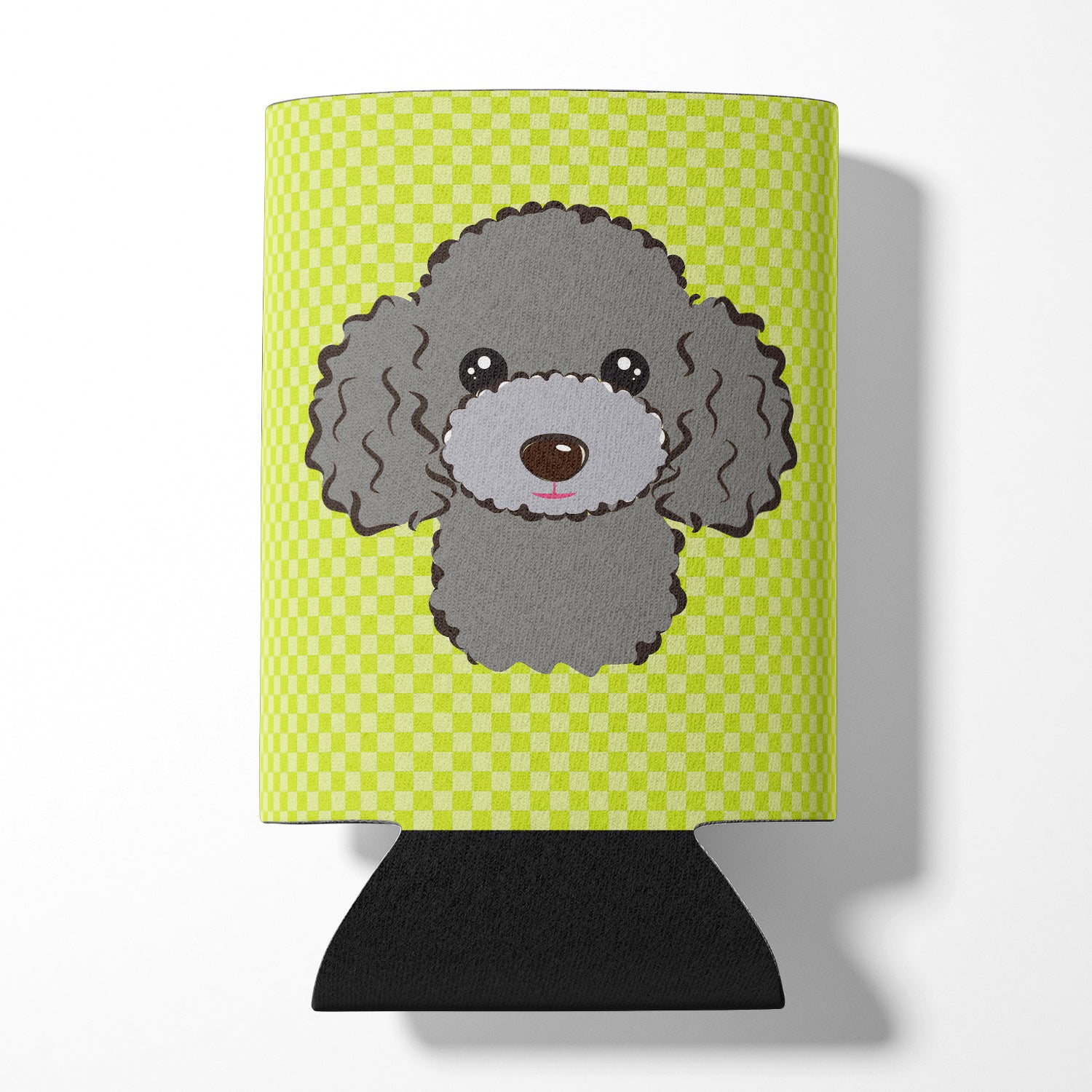 Checkerboard Lime Green Silver Gray Poodle Can or Bottle Hugger BB1321CC.