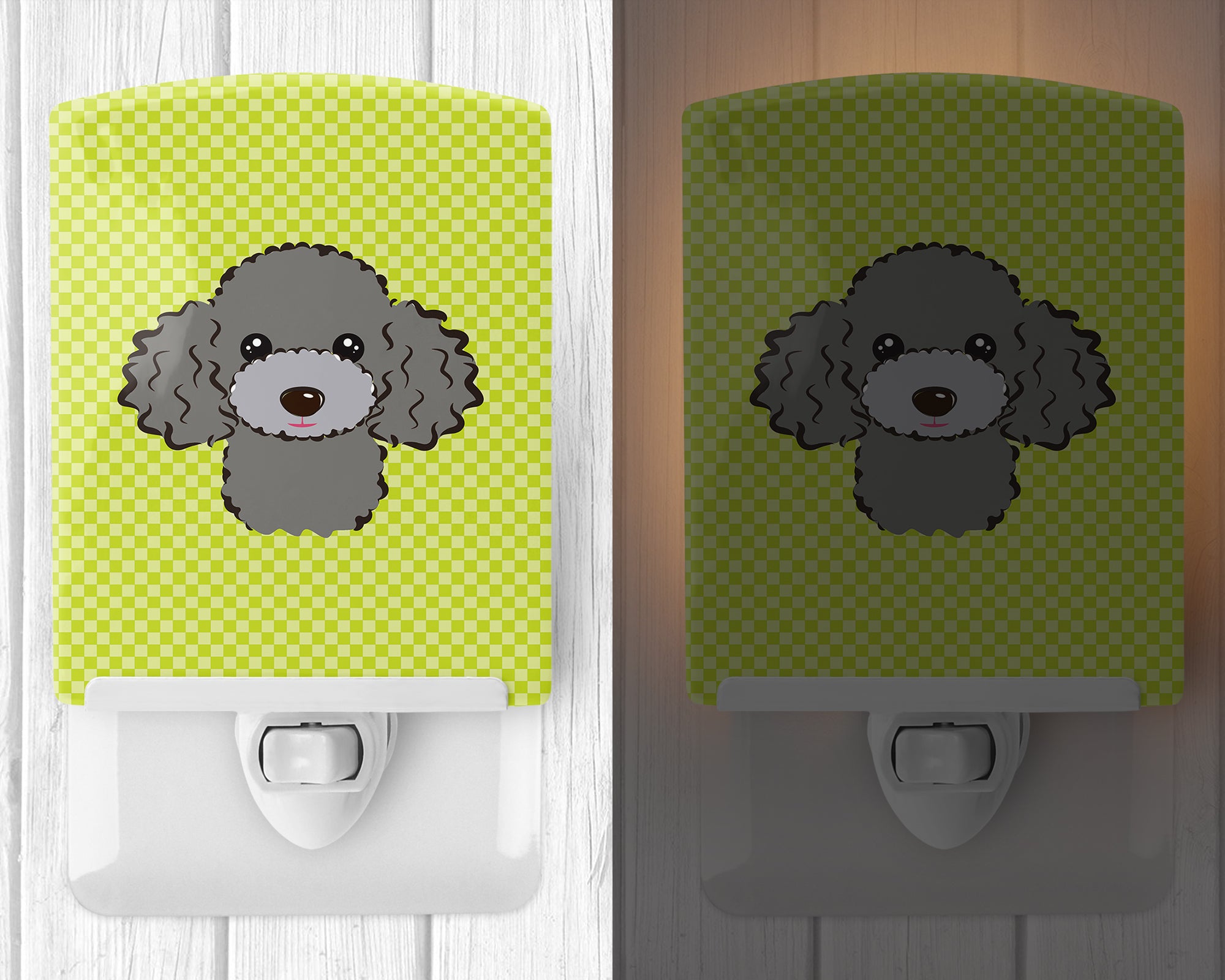 Checkerboard Lime Green Silver Gray Poodle Ceramic Night Light BB1321CNL - the-store.com