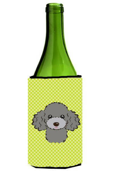Checkerboard Lime Green Silver Gray Poodle Wine Bottle Beverage Insulator Hugger by Caroline&#39;s Treasures