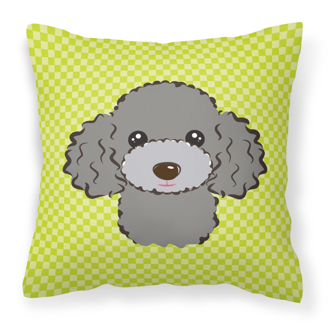 Checkerboard Lime Green Silver Gray Poodle Canvas Fabric Decorative Pillow by Caroline&#39;s Treasures