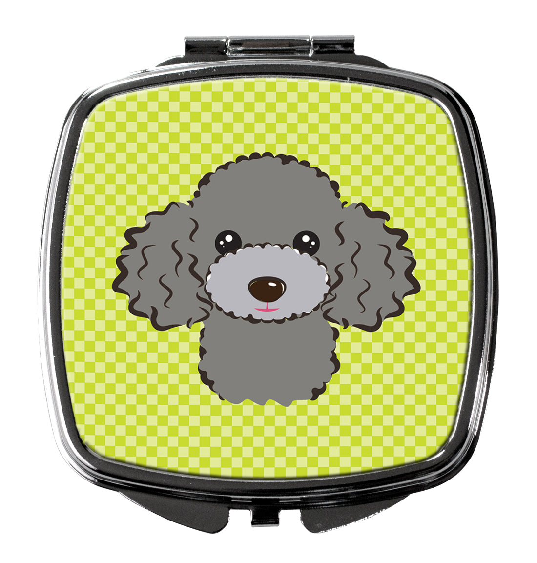 Checkerboard Lime Green Silver Gray Poodle Compact Mirror BB1321SCM  the-store.com.