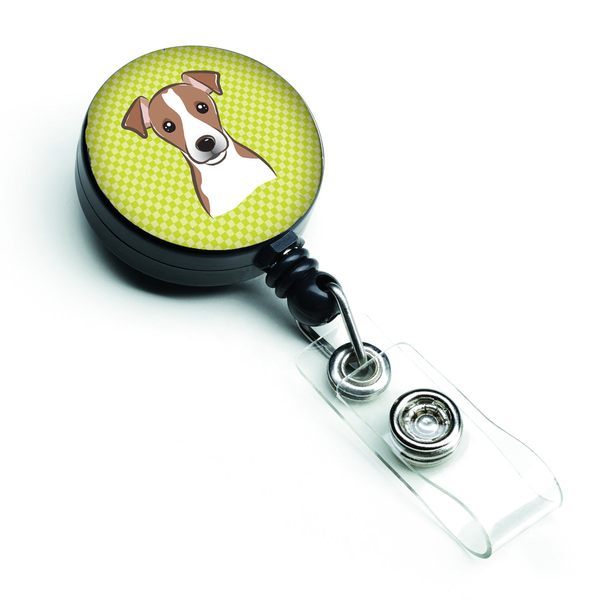 Checkerboard Lime Green Jack Russell Terrier Retractable Badge Reel BB1322BR.