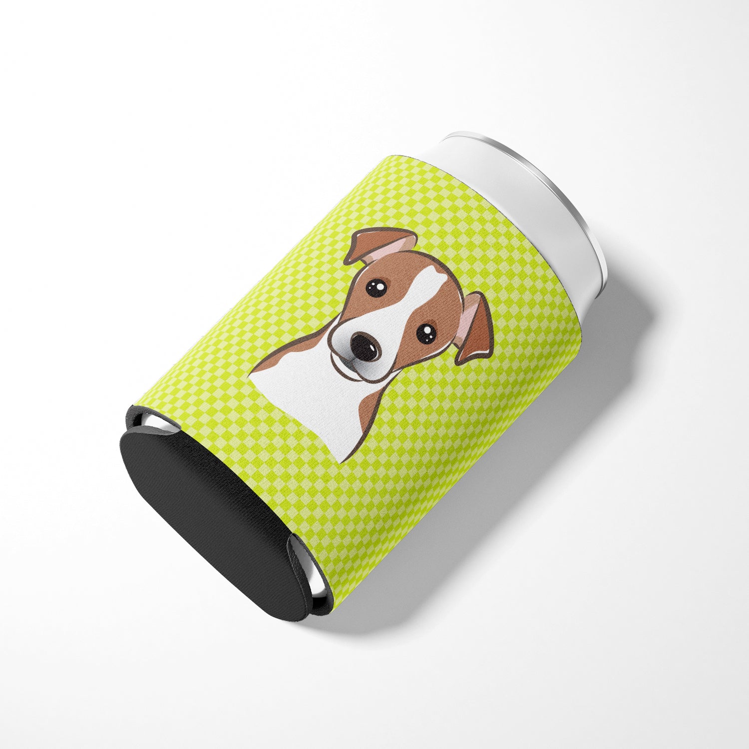Checkerboard Lime Green Jack Russell Terrier Can or Bottle Hugger BB1322CC.