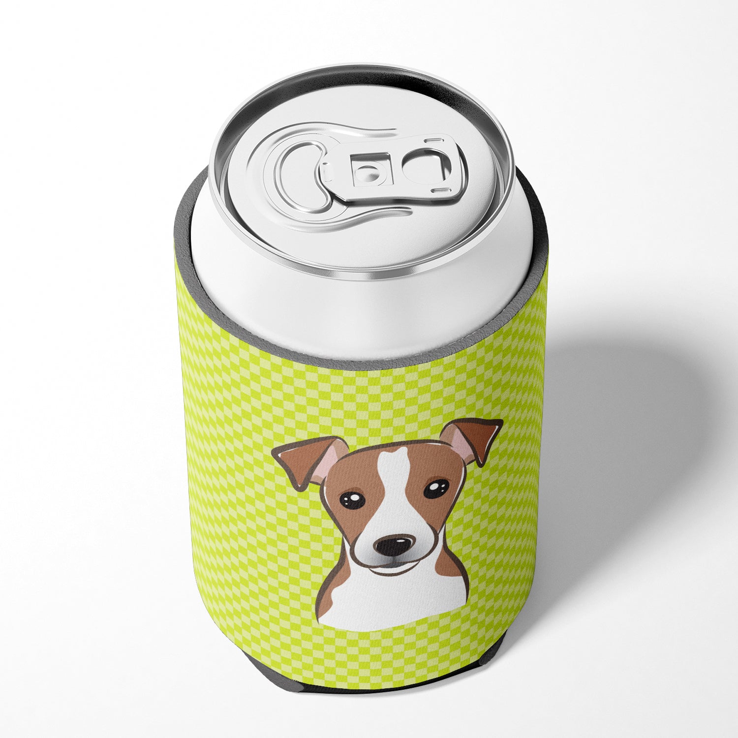 Checkerboard Lime Green Jack Russell Terrier Can or Bottle Hugger BB1322CC