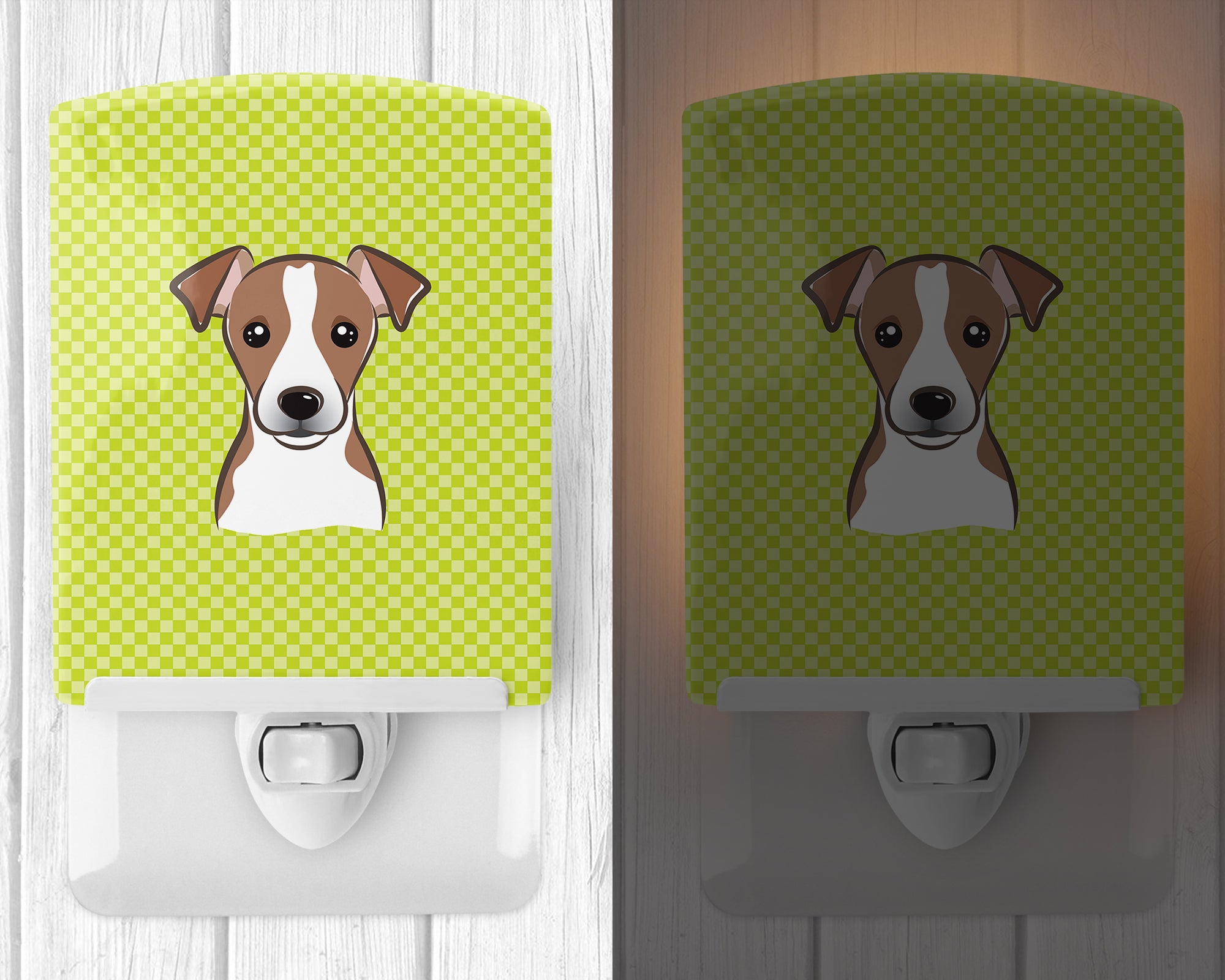 Checkerboard Lime Green Jack Russell Terrier Ceramic Night Light BB1322CNL - the-store.com
