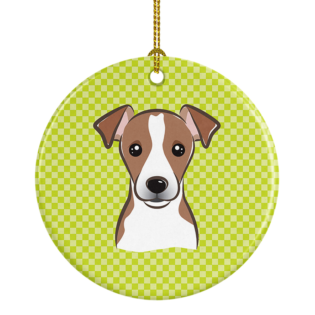 Checkerboard Lime Green Jack Russell Terrier Ceramic Ornament BB1322CO1 - the-store.com