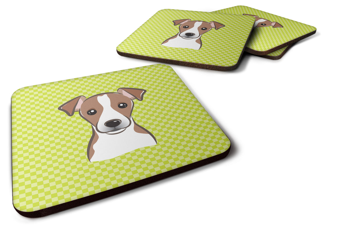 Set of 4 Checkerboard Lime Green Jack Russell Terrier Foam Coasters BB1322FC - the-store.com