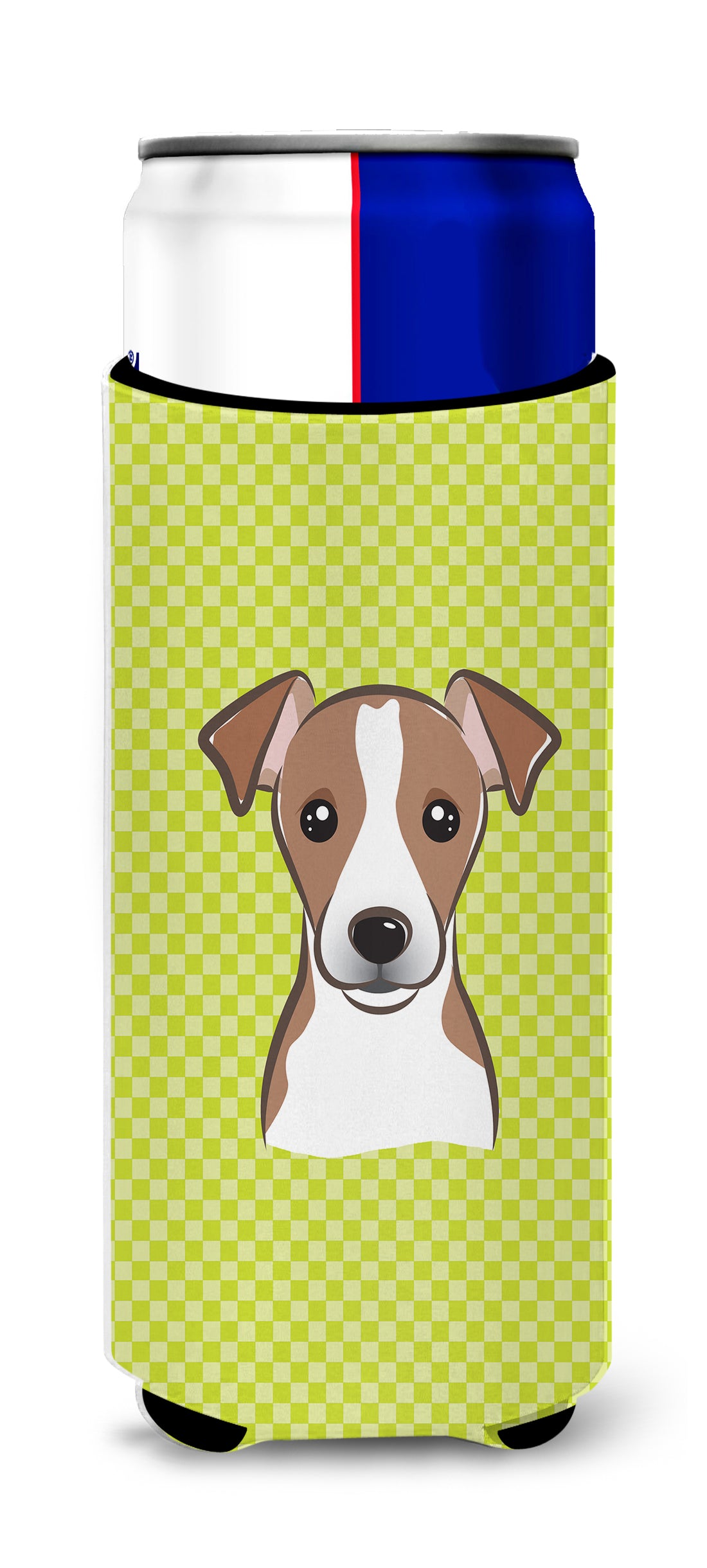Checkerboard Lime Jack Russell Terrier Ultra Beverage Insulators for slim cans