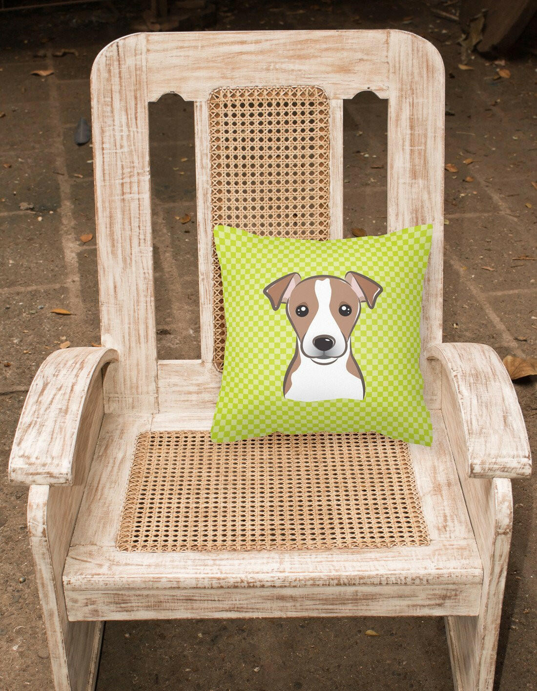 Checkerboard Lime Green Jack Russell Terrier Canvas Fabric Decorative Pillow BB1322PW1414 - the-store.com