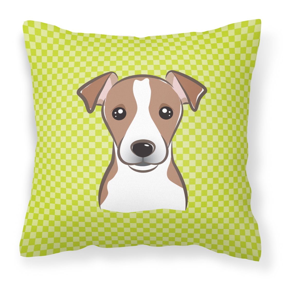 Checkerboard Lime Green Jack Russell Terrier Canvas Fabric Decorative Pillow by Caroline&#39;s Treasures