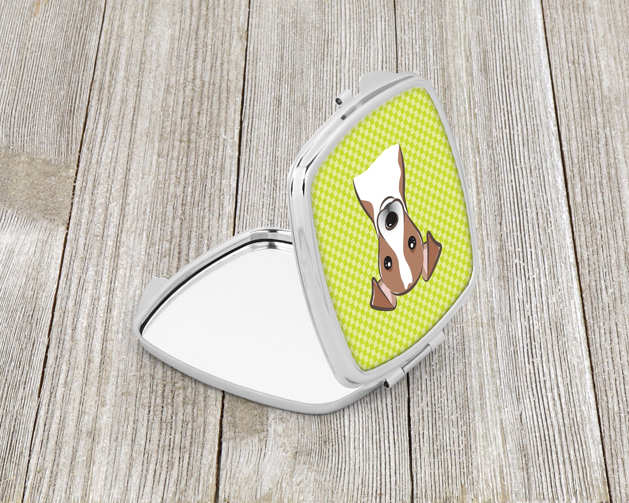 Checkerboard Lime Green Jack Russell Terrier Compact Mirror BB1322SCM  the-store.com.