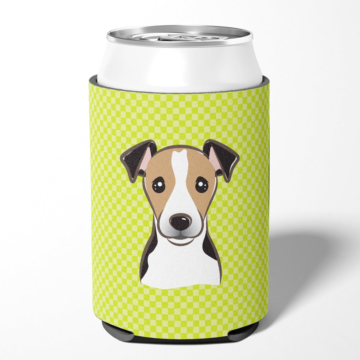 Checkerboard Lime Green Jack Russell Terrier Can or Bottle Hugger BB1323CC.