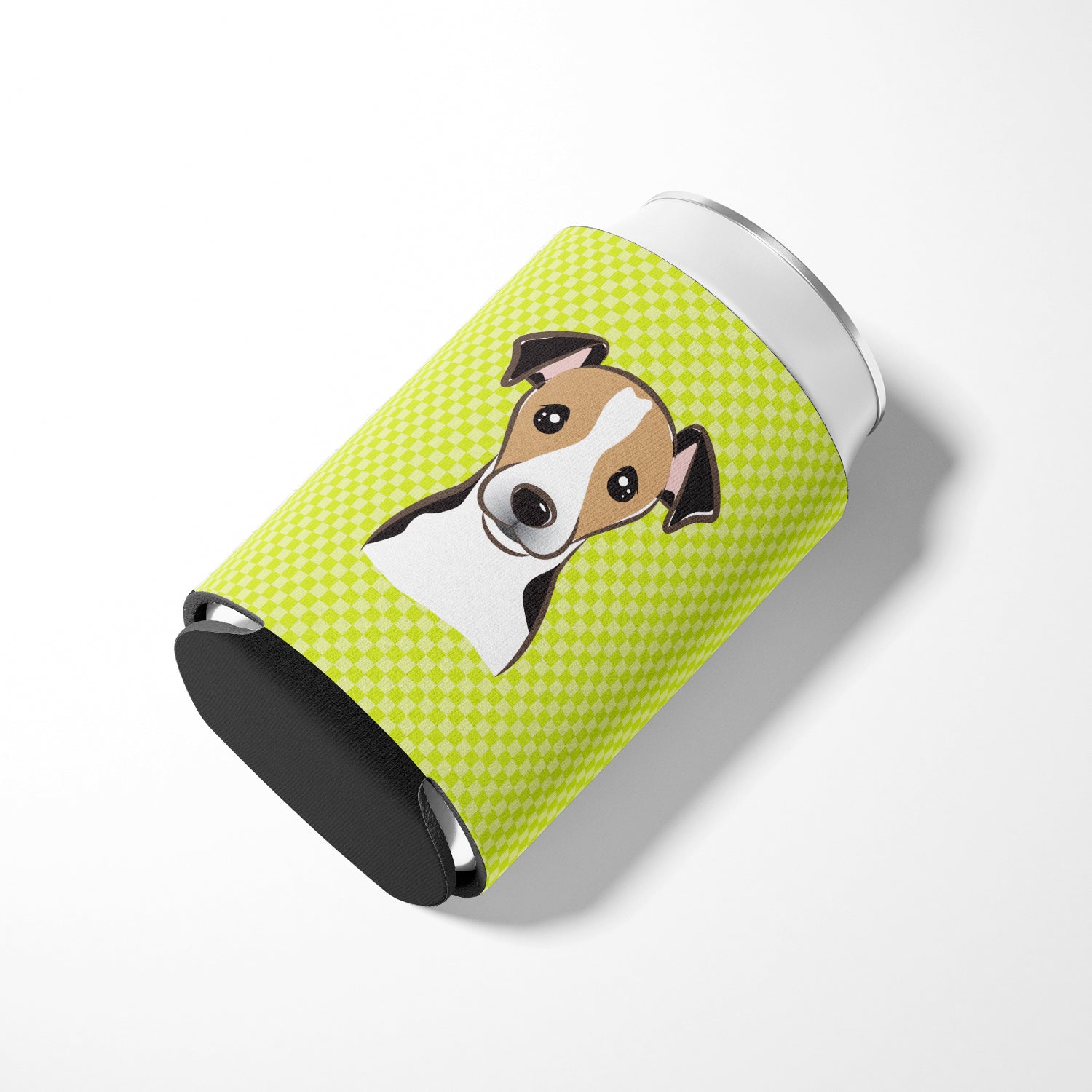 Checkerboard Lime Green Jack Russell Terrier Can or Bottle Hugger BB1323CC