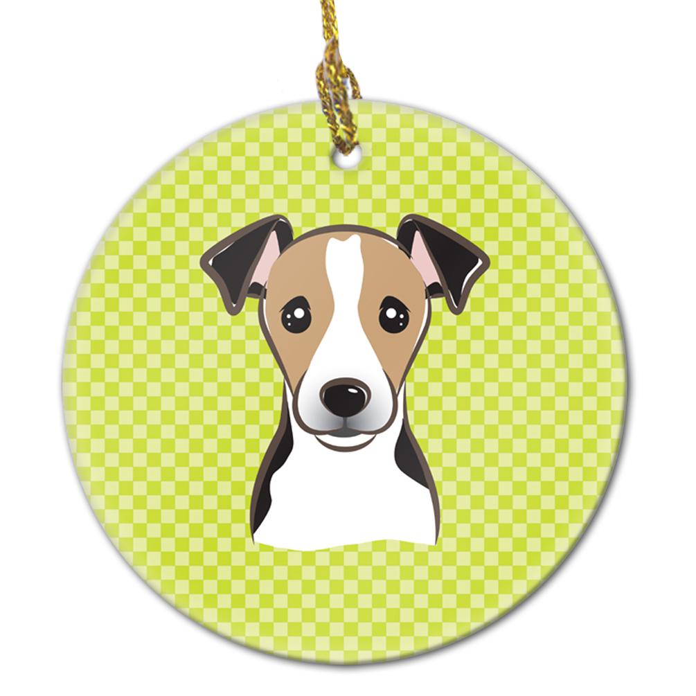 Checkerboard Lime Green Jack Russell Terrier Ceramic Ornament BB1323CO1 by Caroline&#39;s Treasures