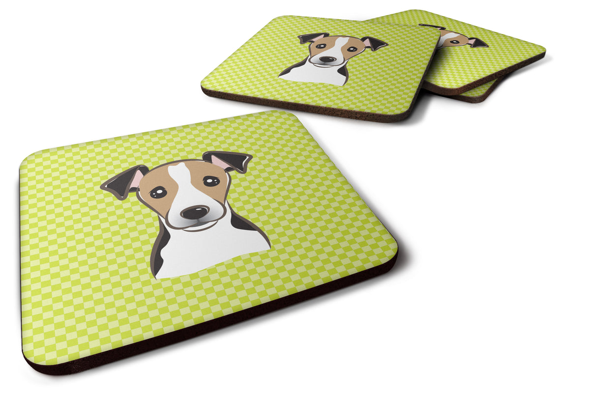 Set of 4 Checkerboard Lime Green Jack Russell Terrier Foam Coasters BB1323FC - the-store.com