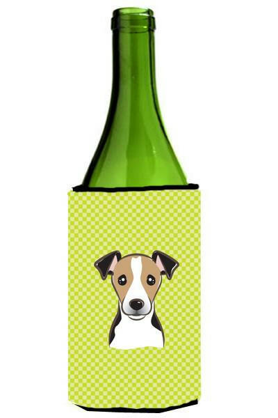 Checkerboard Lime Green Jack Russell Terrier Wine Bottle Beverage Insulator Hugger by Caroline's Treasures