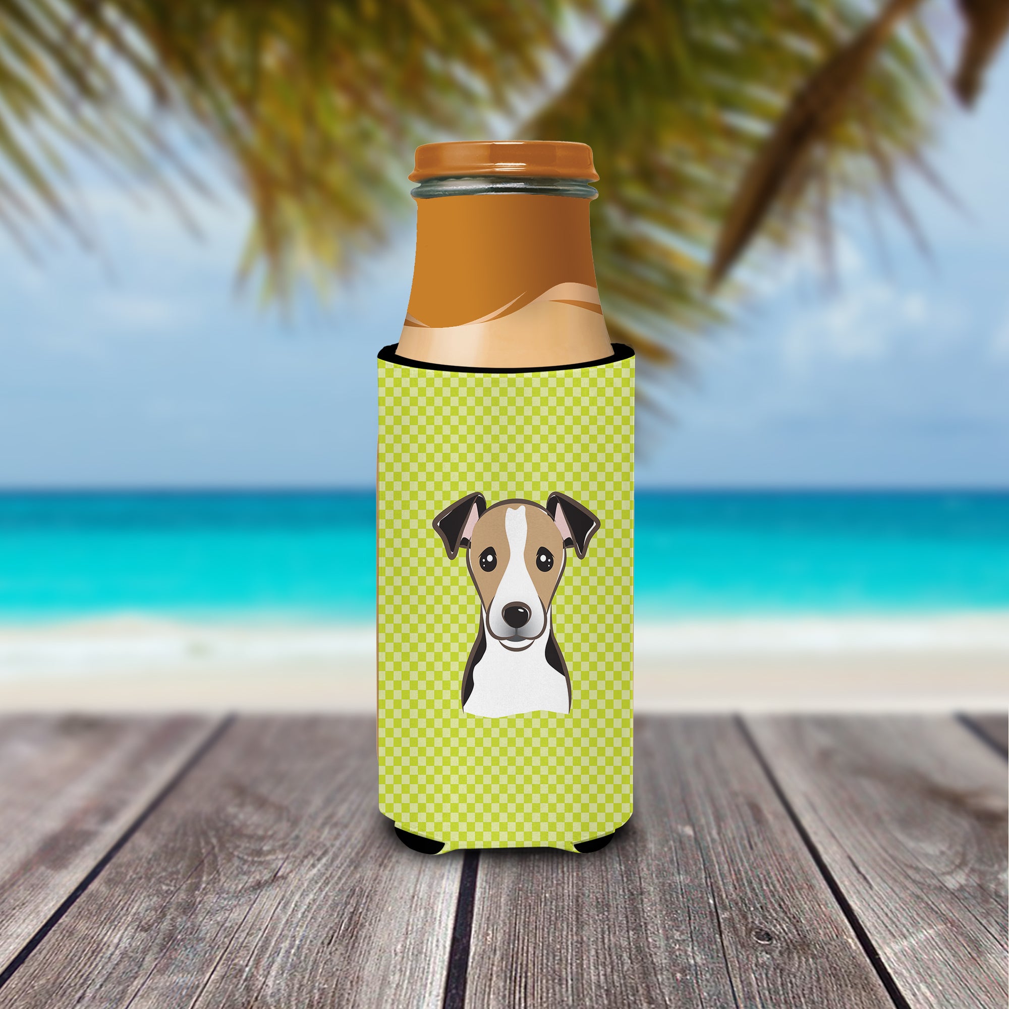 Lime Green Jack Russell Terrier Ultra Beverage Insulators for slim cans.